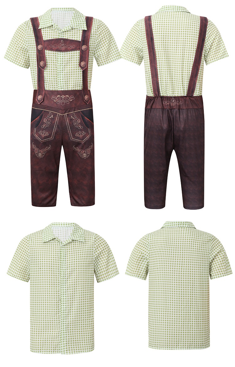 Mens Traditional Bavarian Lederhosen Costume Set with Embroidered Design